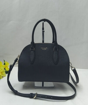 Kate Spade New York Black Leather Domed Zipper Closure Satchel Crossbody Bag